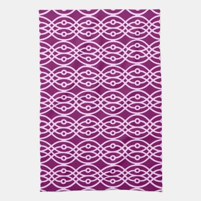 Kimono print, plum and pink tea towel (Vertical)