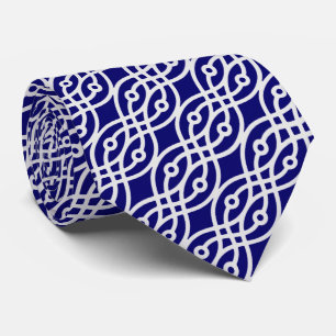 Kimono print, silver grey and navy blue tie