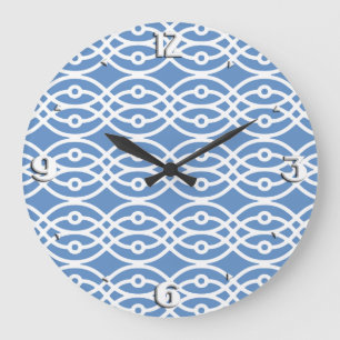 Kimono print, sky blue and white large clock