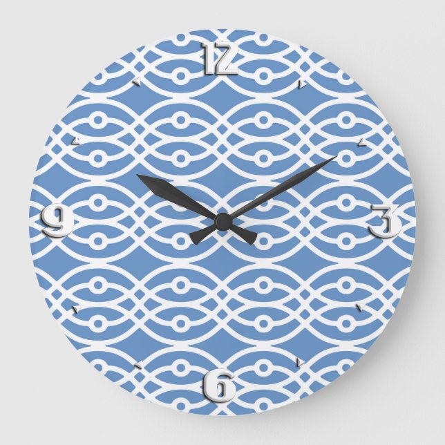Kimono print, sky blue and white large clock (Front)