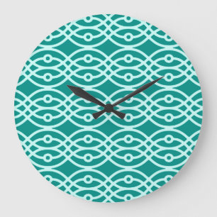 Kimono print, turquoise and aqua large clock