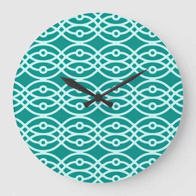 Kimono print, turquoise and aqua large clock (Front)