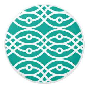 Kimono print, turquoise and white ceramic knob