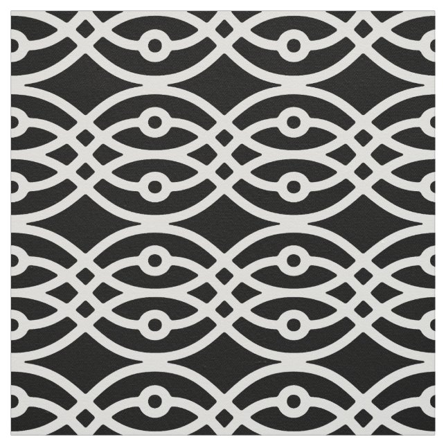 Kimono print, white on black fabric (Swatch)