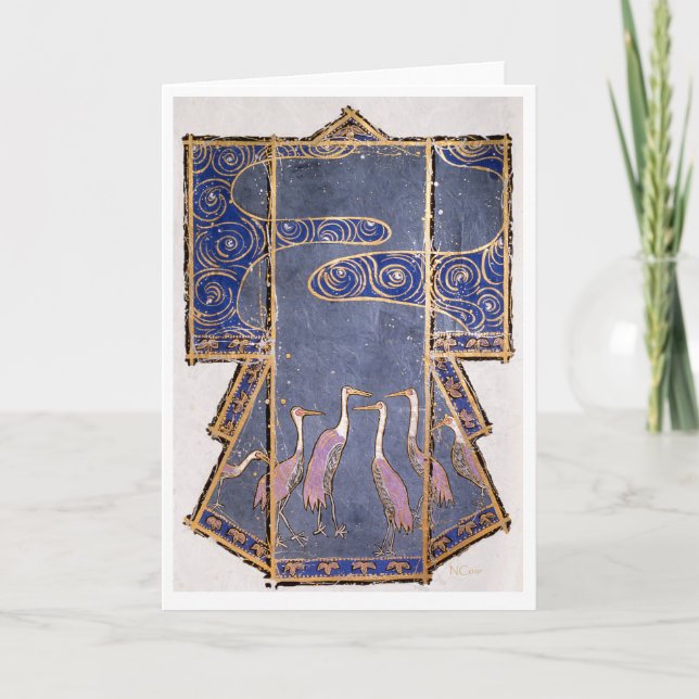 Kimono with Cranes and Japanese Water Motif Card (Front)