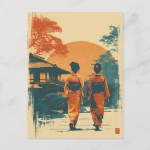 Kimono women vintage postcard