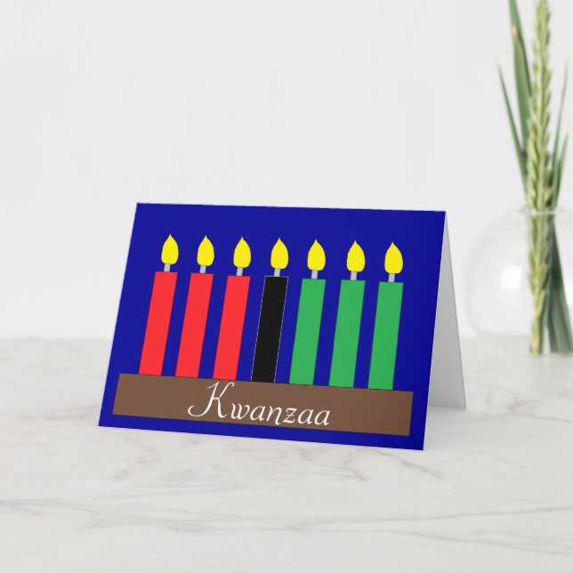 Kinara for Kwanzaa: Dark Blue Holiday Card (Front)
