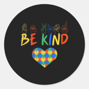 Kind Asl American Sign Language Autism Awareness Classic Round Sticker