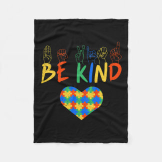 Kind Asl American Sign Language Autism Awareness Fleece Blanket