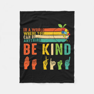 Kind Asl Sign Language Hand Autism Awareness Kindn Fleece Blanket