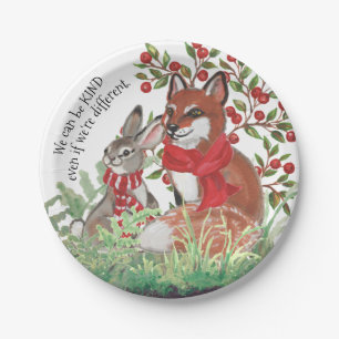 Kind Fox Bunny Rabbit Berry Holiday Christmas Cute Paper Plate