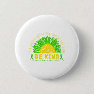 Kind Green Ribbon Sunflower Mental Health Awarenes 6 Cm Round Badge