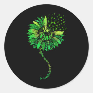 Kind Green Ribbon Sunflower Mental Health Awarenes Classic Round Sticker