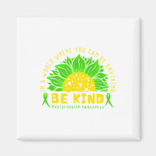 Kind Green Ribbon Sunflower Mental Health Awarenes Magnet