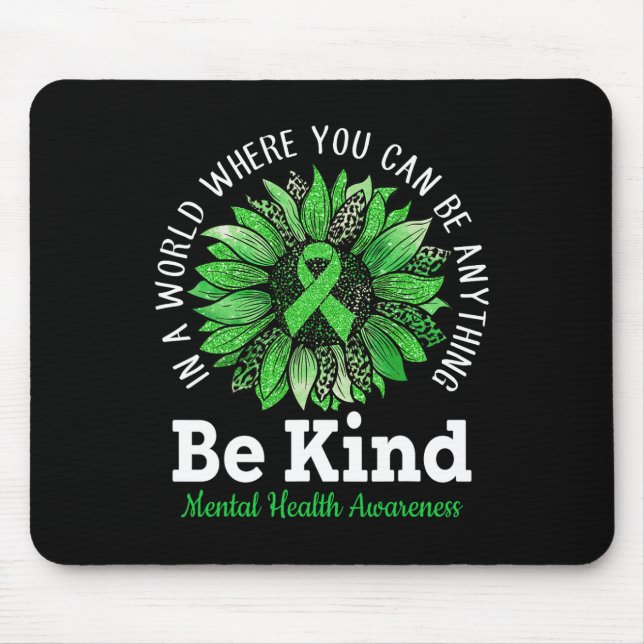Kind Green Ribbon Sunflower Mental Health Awarenes Mouse Pad (Front)