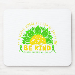 Kind Green Ribbon Sunflower Mental Health Awarenes Mouse Pad