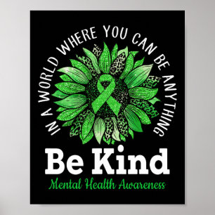 Kind Green Ribbon Sunflower Mental Health Awarenes Poster