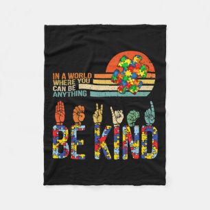 Kind Hand Sign Language Asl Puzzle Autism Awarenes Fleece Blanket