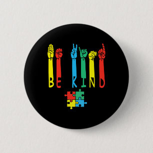 Kind Hand Sign Language Puzzle Autism Awareness As 6 Cm Round Badge