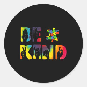 Kind Hand Sign Language Puzzle Autism Awareness As Classic Round Sticker