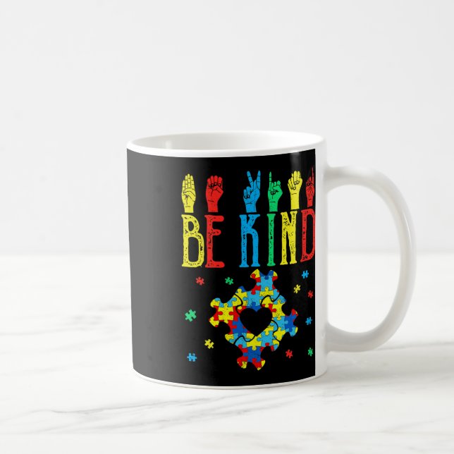 Kind Hand Sign Language Puzzle Autism Awareness As Coffee Mug (Right)