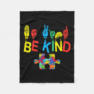 Kind Hand Sign Language Puzzle Autism Awareness As Fleece Blanket