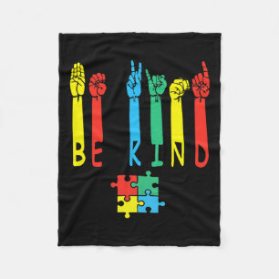Kind Hand Sign Language Puzzle Autism Awareness As Fleece Blanket