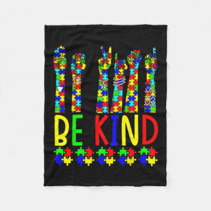 Kind Hand Sign Language Puzzle Autism Awareness As Fleece Blanket