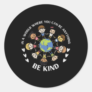 Kind Kids Earth Anti Bullying Unity Day Orange Boy Classic Round Sticker