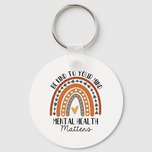 Kind Mental Health Problems Polka Dot Rainbow Awar Key Ring (Front)
