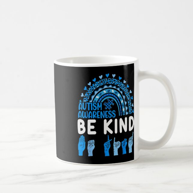 Kind Sign Language Asl Puzzle Rainbow Autism Aware Coffee Mug (Right)