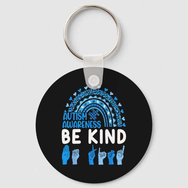 Kind Sign Language Asl Puzzle Rainbow Autism Aware Key Ring (Front)