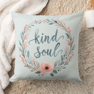 Kind Soul Floral Wreath Watercolor Quote Cushion