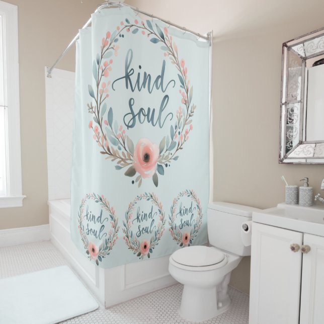 Kind Soul Floral Wreath Watercolor Quote Shower Curtain (In Situ)