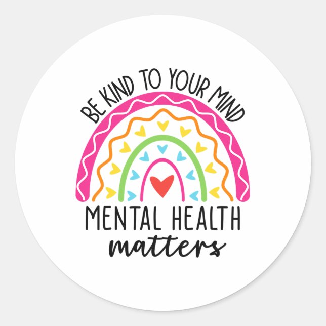 Kind To Your Mind Leopard Rainbow Mental Health Pr Classic Round Sticker (Front)