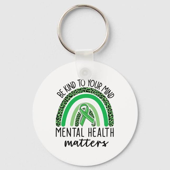 Kind To Your Mind Leopard Rainbow Mental Health Pr Key Ring (Front)
