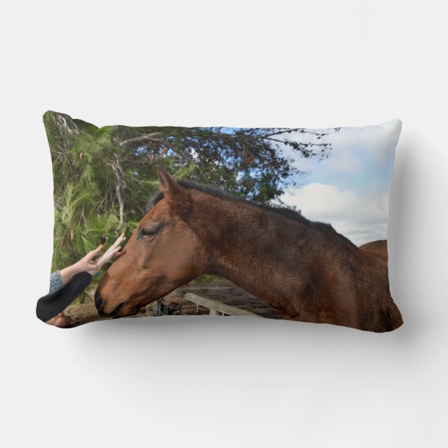 "Kind Touch: Bonding with a Gentle Brown Horse" Lumbar Cushion (Front)