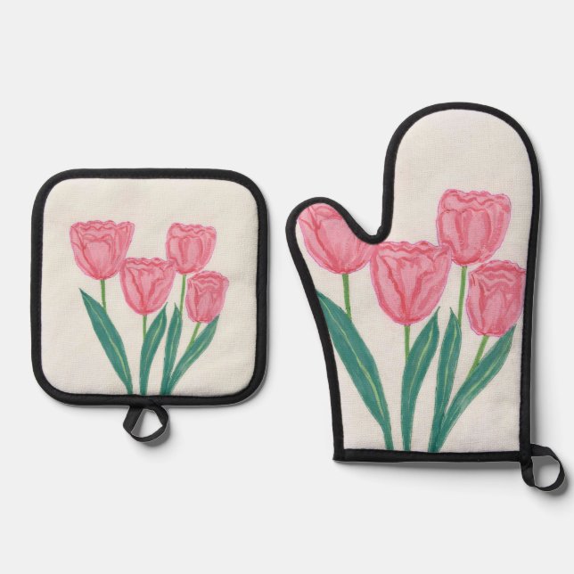 Kind Tulips  Oven Mitt & Pot Holder Set (Front)