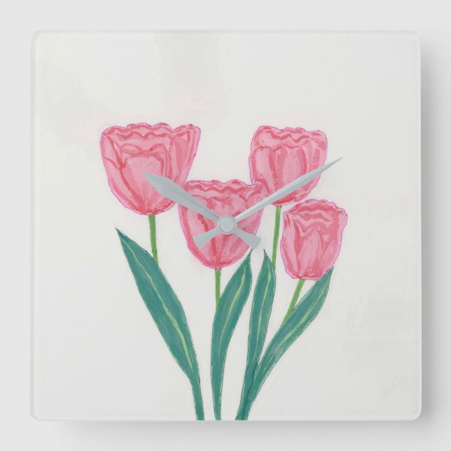Kind Tulips Square Wall Clock (Front)