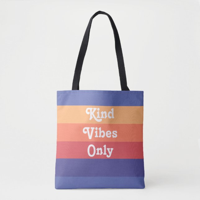 Kind Vibes Only Retro Stripes Tote Bag (Front)