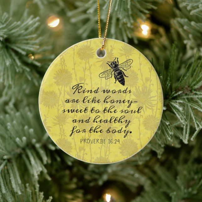 Kind Words Like Honey Quote Ceramic Ornament (Tree)