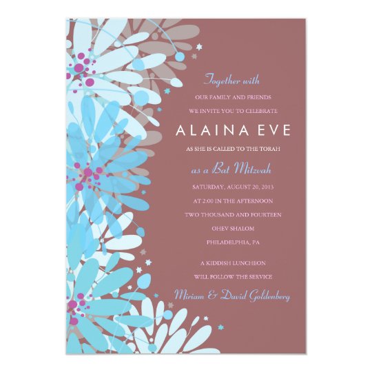KINDA BLUE FLOWERS Bar Bat Mitzvah Invitation