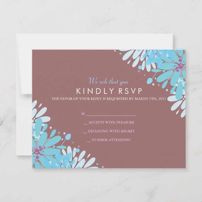 KINDA BLUE FLOWERS Bat Mitzvah Reply Card (Front)