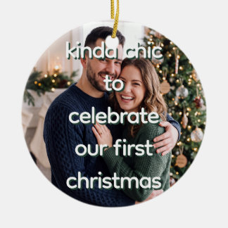 kinda chic couples first christmas personalised ceramic ornament