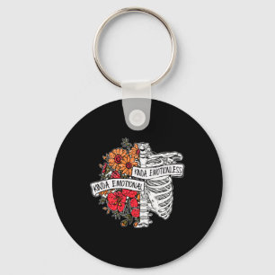 Kinda Emotional Kinda Emotionless Floral Skeleton Key Ring