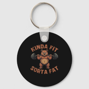 Kinda Fit Sorta Fat Funny Gym Bear Retro Weightlif Key Ring