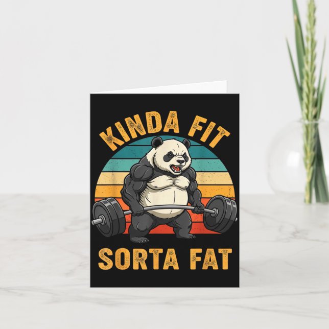 Kinda Fit Sorta Fat Funny Gym Panda Weightlifting  Card (Front)