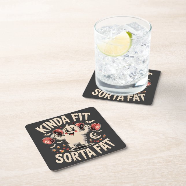 Kinda Fit Sorta Fat  Square Paper Coaster (Insitu)