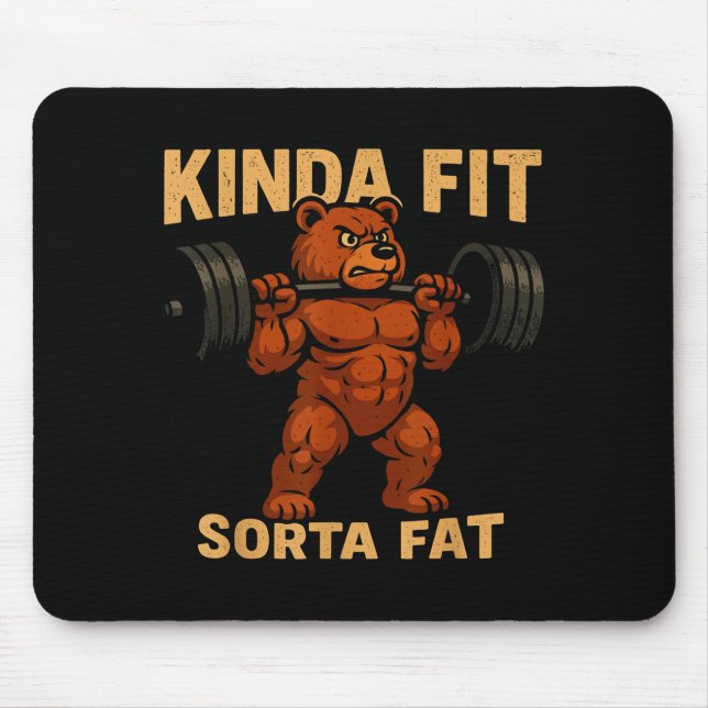 Kinda Fit Sorta Fat Strong Cartoon Bear Gym Funny  Mouse Pad (Front)