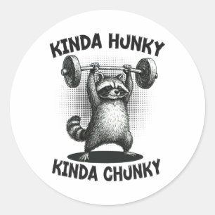 Kinda Hunky Kinda Chunky Funny Racoon Powerlifting Classic Round Sticker